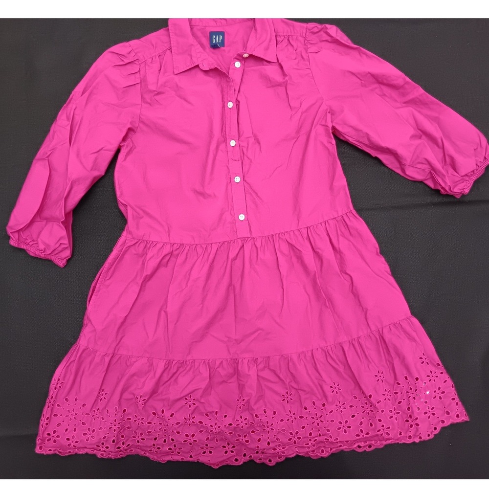Cottagecore Gap Womens Hot Pink Cotton Barbiecore Tiered Shirt Dress Medium M